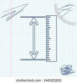 The measuring height and length line sketch icon isolated on white background. Ruler, straightedge, scale symbol. Geometrical instruments. Vector Illustration