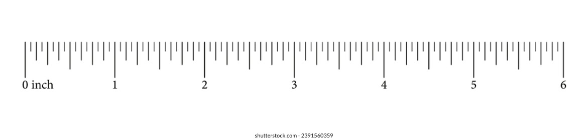 Measuring horizontal chart with markup. Ruler scale 6 inch or half foot with numbers. Length measurement math, distance, height, sewing tool. Vector graphic template illustration.