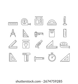 Icono de medición Paquete colección línea arte estilo Vector símbolo