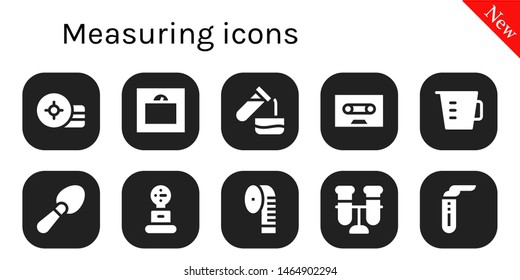 measuring icon set. 10 filled measuring icons.  Collection Of - Weight, Test tube, Tape, Measuring cup, Scoop, tape