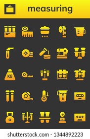 measuring icon set. 26 filled measuring icons.  Simple modern icons about  - Test tube, Weight, Measuring tape, Cooking, cup, Sewing, Test tubes, Temperature, glass
