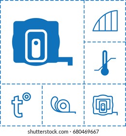 Measuring icon. set of 6 measuring filled and outline icons such as measure tape, thermometer, tape, angle