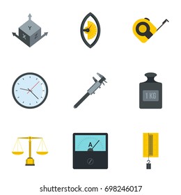 Measuring icon set. Flat style set of 9 measuring vector icons for web isolated on white background