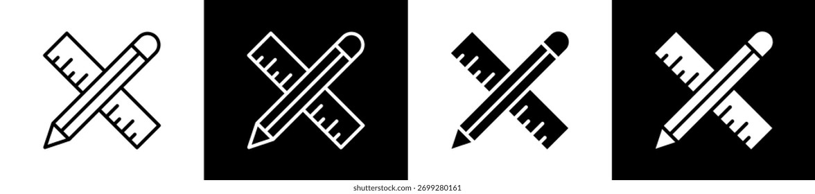 Variaciones del icono de medición en estilo de línea y glifo sobre fondo blanco y negro
