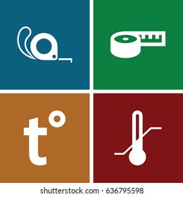 Measuring icons set. set of 4 measuring filled icons such as tape, thermometer, temperature