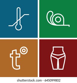 Measuring icons set. set of 4 measuring outline icons such as tape, thermometer, temperature