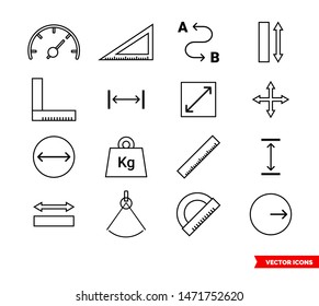 Measuring icons set of color types. Isolated vector sign symbols. Icon pack.