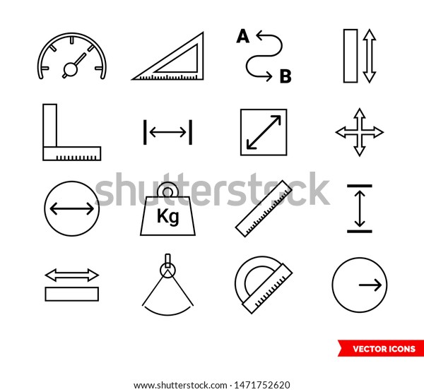 Measuring icons set of color types. Isolated vector\
sign symbols. Icon\
pack.