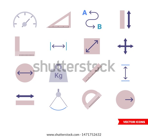 Measuring icons set of color types. Isolated vector\
sign symbols. Icon\
pack.