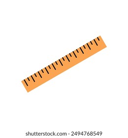 Measuring instrument, distance ruler, school geometry, maths, measurement metric item, stationery, measuring tape, school supplies, length measurement, object using ruler flat vector illustration.