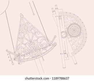 Measuring instrument. Inventions of ancient scientists. Vintage.