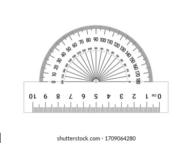 El instrumento de medición es un protractor sobre fondo blanco. Ilustración vectorial.