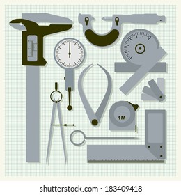 Measuring instruments on graph paper,  conceptual vector set