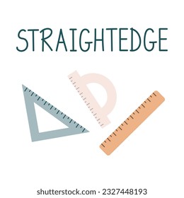 Measuring instruments, straightedge, back to school, protractor. A set of rulers in the style of flat isolated on a white background.