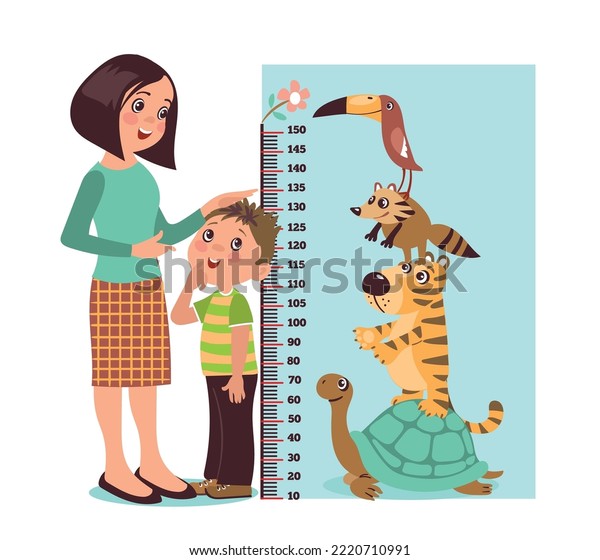 Measuring Kids Height Parent Mom Helps Stock Vector (Royalty Free ...
