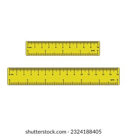 Measuring length in centimeters with the ruler. Education Ruler. Color scale. children ruler. Vector illustration. cartoon style.