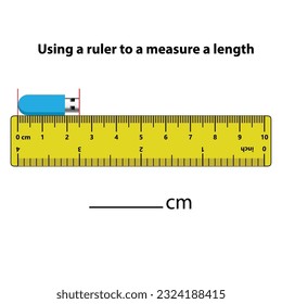 Measuring length in centimeters with the ruler. Education developing worksheet. Game for kids. Puzzle for children. Vector illustration. cartoon style.
