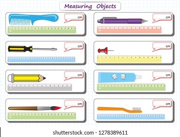 Measuring Length of the Objects with Ruler, worksheet for kids, practice sheets, mathematics activities