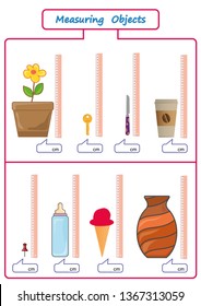 Measuring Length of the Objects with Ruler, worksheet for kids, practice sheets, mathematics activities