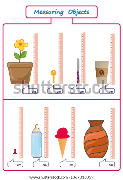 Measuring Length Objects Ruler Worksheet Kids Stock Vector (Royalty ...