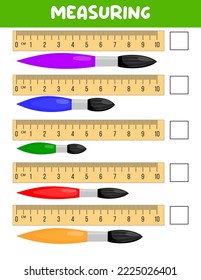 Measuring length  with ruler. Education developing worksheet. Game for kids.Vector illustration. practice sheets.Brush measurement in centimeters