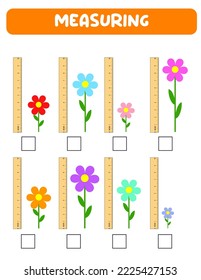 Measuring length  with ruler. Education developing worksheet. Game for kids.Vector illustration. practice sheets.Brush measurement in inches.