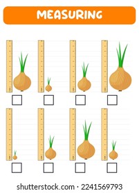 Mediendo la longitud con la regla. Educación desarrollando hoja de trabajo. Juego para niños.Ilustración vectorial. hojas de práctica.Medición de la niebla en pulgadas