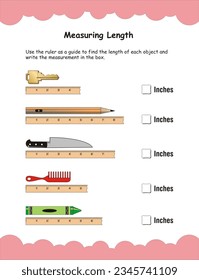 Messlänge. Verwenden Sie den Lineal als Anleitung, um die Länge jedes Objekts zu ermitteln und die Messung in das Feld zu schreiben.