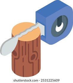 Measuring the Log with Logger Tape isometric concept, Checking Size of Crooked tree vector icon design, timber and lumber Symbol, forest Deforestation products Sign,mill yard and sawworks illustration