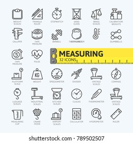 Measuring, Measure Elements - Minimal Thin Line Web Icon Set. Outline Icons Collection. Simple Vector Illustration.