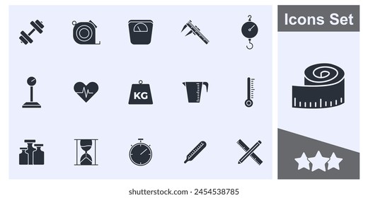 Medición, colección de símbolo de conjunto de íconos de medida, Ilustración vectorial aislada de logotipo