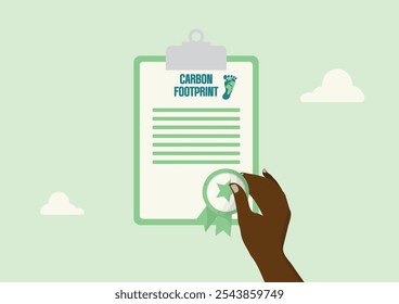 Measuring and Monitoring Carbon Footprint Sustainability. Eco Impact Certification. Climate Responsibility Badge. Eco-Friendly Certification. Zero Emission. Climate Neutral. Vector illustration