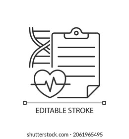 Measuring outcomes linear icon. Clinical trials results determination. Record research efficacy. Thin line customizable illustration. Contour symbol. Vector isolated outline drawing. Editable stroke