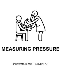 measuring pressure icon. Element of treatment with name for mobile concept and web apps. Thin line measuring pressure icon can be used for web and mobile. Premium icon on white background