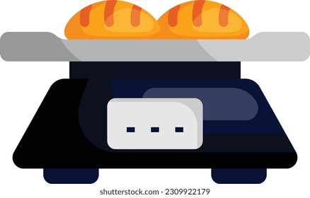 Measuring raw Dough weight concept, Kitchen Digital Grams and Ounces scale vector icon design, Bakery and Baked Goods symbol, Culinary and Kitchen Education sign, Recipe development stock illustration