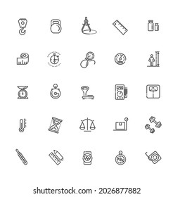 Measuring related web icon set. Outline icon set, vector, thin line icons collection