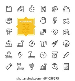 Measuring related web icon set - outline icon set, vector, thin line icons collection