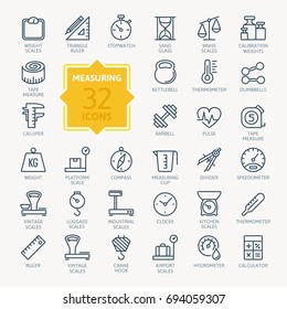 Measuring related web icon set - outline icon set, vector, thin line icons collection