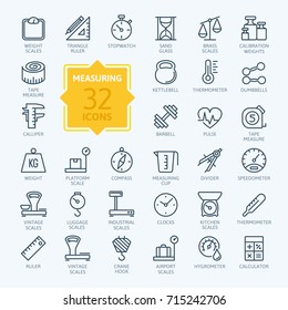 Measuring related web icon set - outline icon set, vector, thin line icons collection