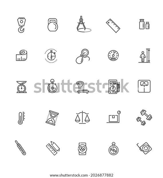 Measuring related web icon set. Outline icon\
set, vector, thin line icons\
collection