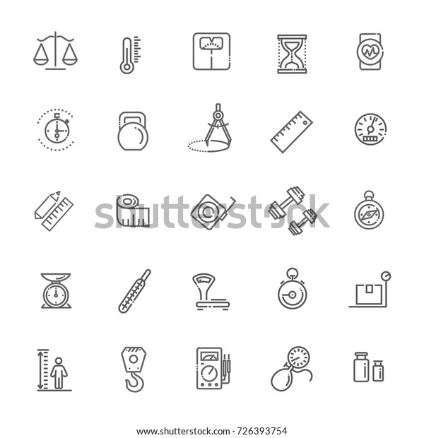 Measuring related web icon set - outline icon\
set, vector, thin line icons\
collection