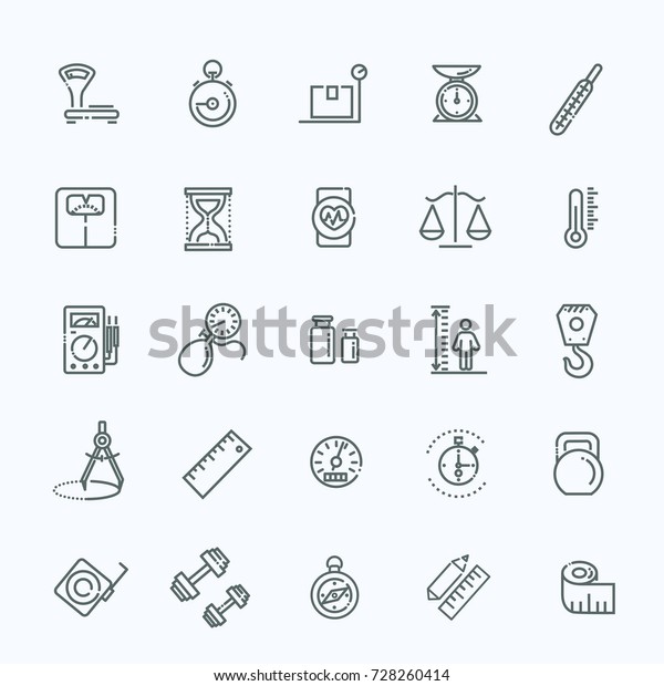 Measuring related web icon set - outline icon\
set, vector, thin line icons\
collection
