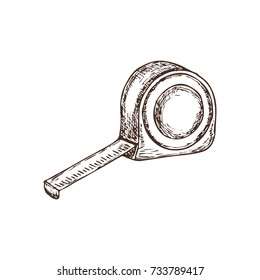 Measuring roulette on white background, sketch illustration of repair tool. Vector