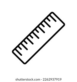 Measuring ruler icon. Black contour linear silhouette. Top front view. Editable strokes. Vector simple flat graphic illustration. Isolated object on a white background. Isolate.