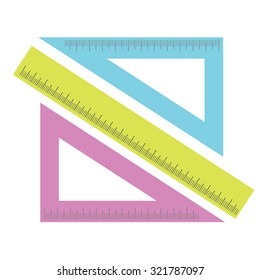 measuring ruler and two triangles with the scale of bright colors