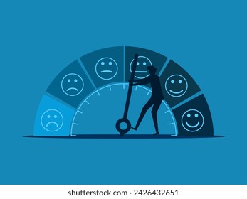Measuring satisfaction. Strong businessman giving rating gauge 