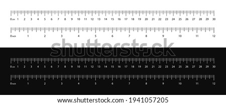 Measuring scale black and white, marking for ruler, marks for tape measure, thermometer scale. Set of scale 30 cm 12 inch. Measuring tool. Vector illustration EPS 10 Foto stock © 