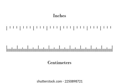 Maßstabmarkup für Lineale. Zentimeter- und Zoll-Vergleich, Vektorgrafik