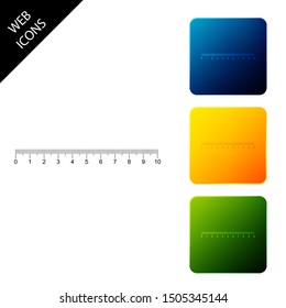 Measuring scale, markup for rulers icon isolated on white background. Size indicators. Different unit distances. Set icons colorful square buttons. Vector Illustration