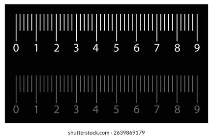 Measuring scale, markup for rulers vector illustration. Various measurement scales with divisions. Measuring tool. Blank measuring scale indicator . Vector Illustration . EPS 10 . 